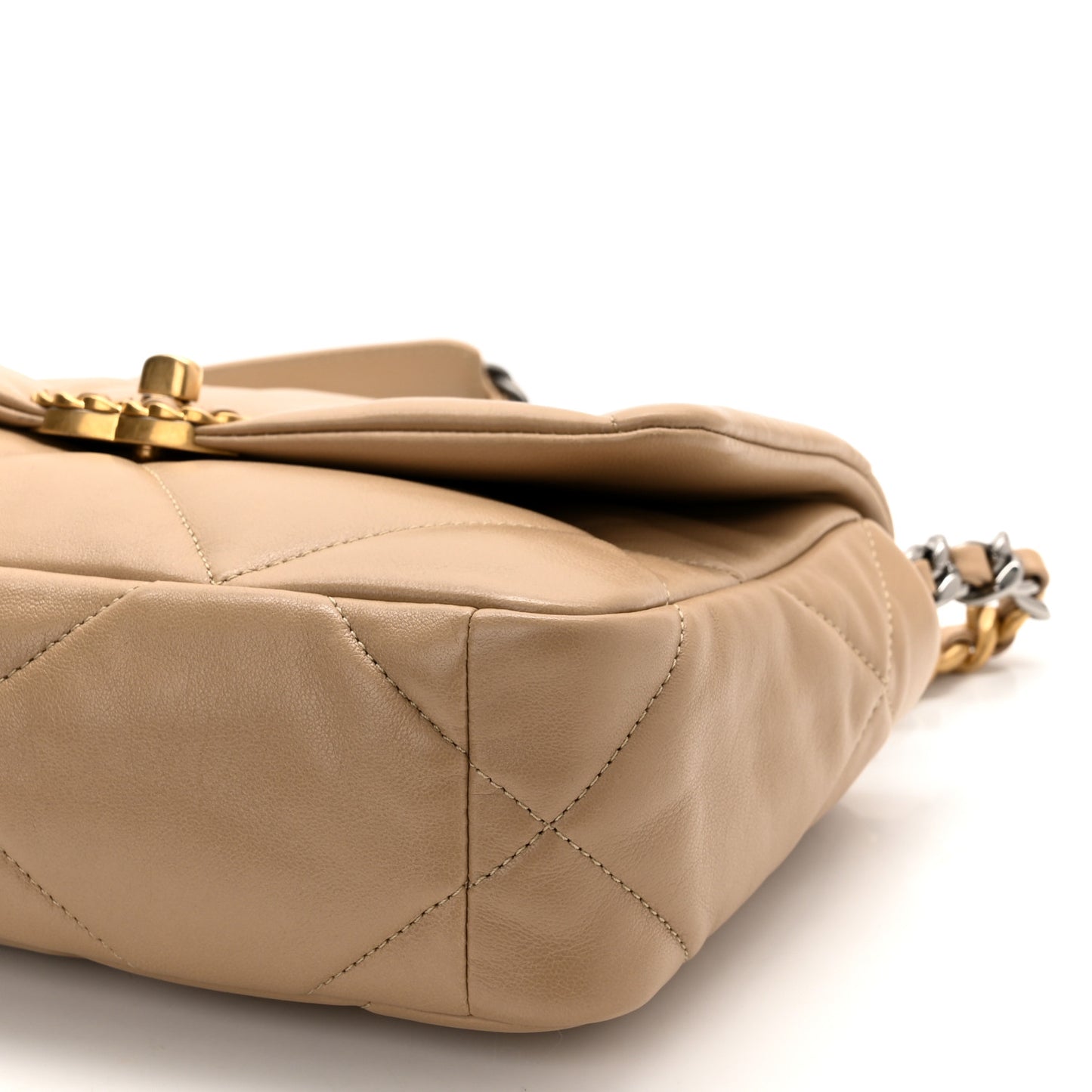 Lambskin Quilted Medium Chanel 19 Flap Dark Beige