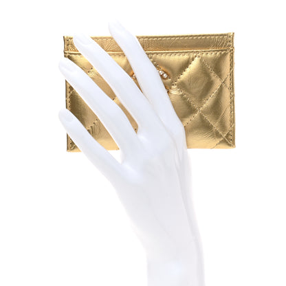 Chanel Aged Metallic Calfskin Pearl CC Quilted Card Holder Gold 2 of 8