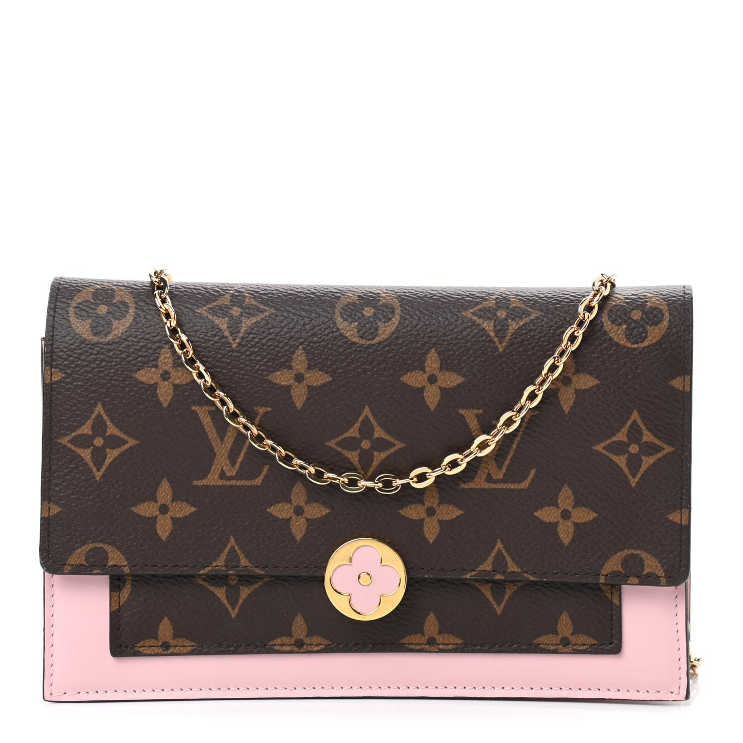 Monogram Flore Chain Wallet Rose Ballerine