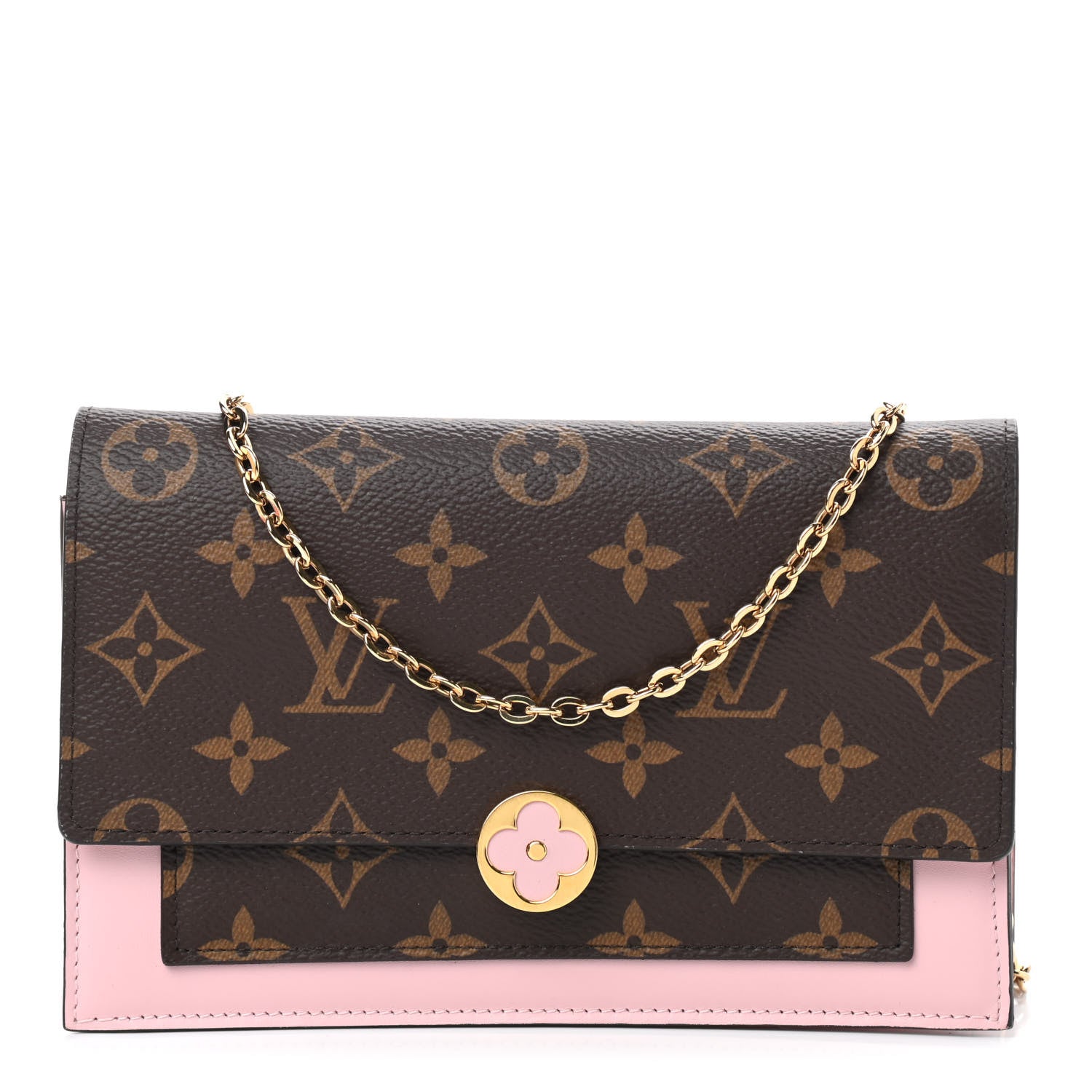 Louis Vuitton Monogram Flore Chain Wallet Rose Ballerine 1 of 9