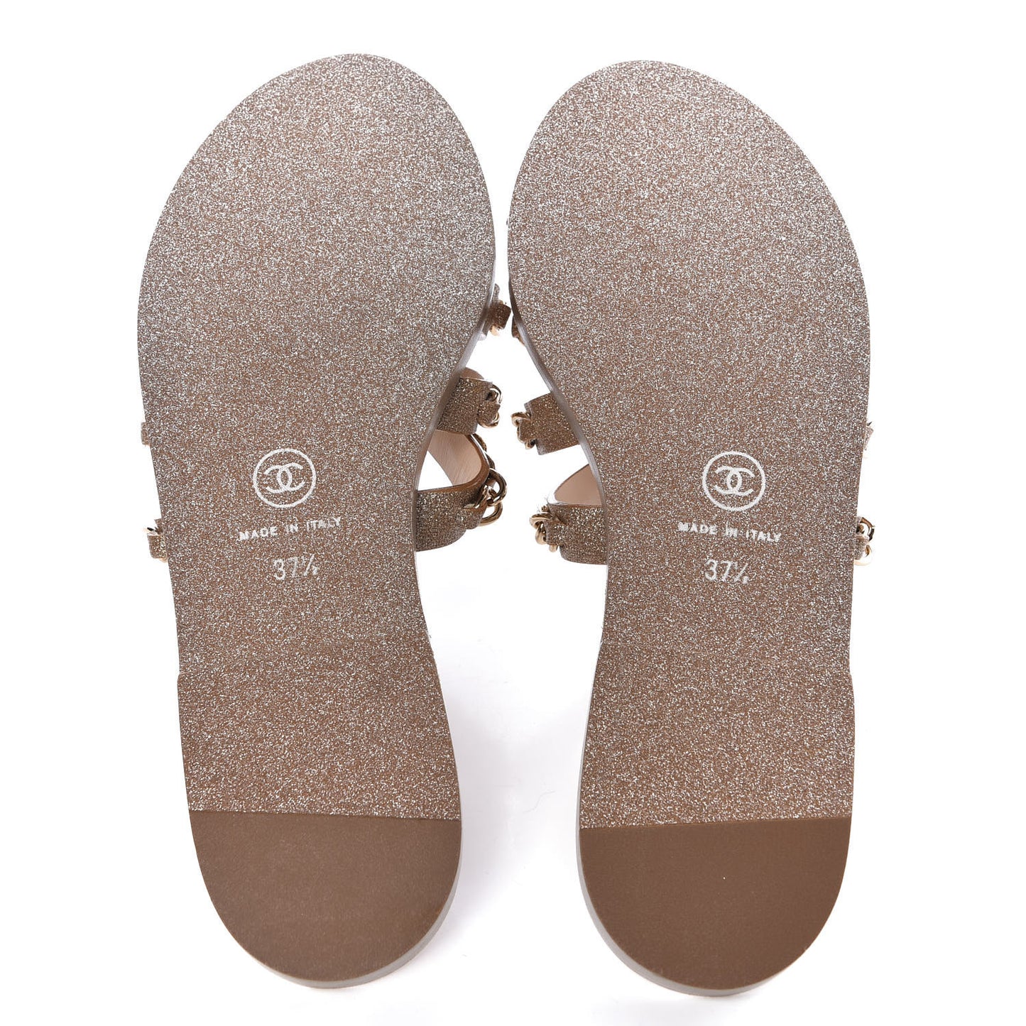 Glitter Calfskin Chain Slide Flat Sandals 37.5 Gold