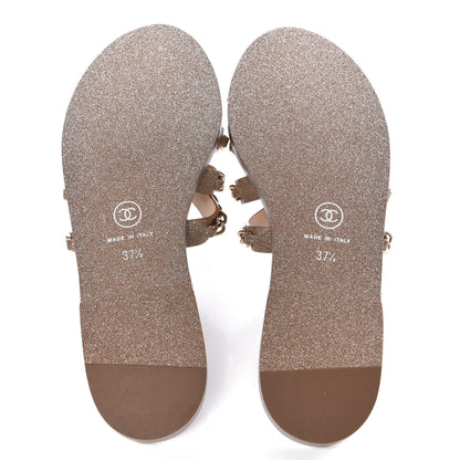 Chanel Glitter Calfskin Chain Slide Flat Sandals 37.5 Gold 5 of 7