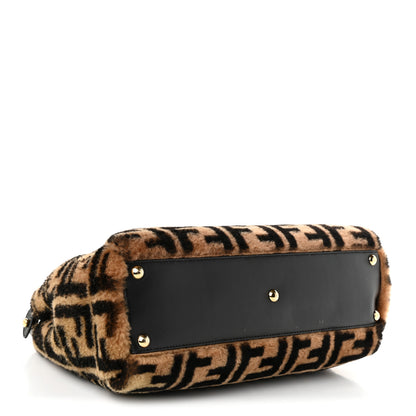 Fendi Shearling Vitello Vernice Mou Pequin Striped Medium Peekaboo Iconic Satchel Tobacco Black 3 of 11