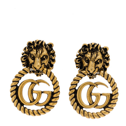 Gucci Metal Double G Lion Head Clip On Earrings Aged Gold 1 of 4