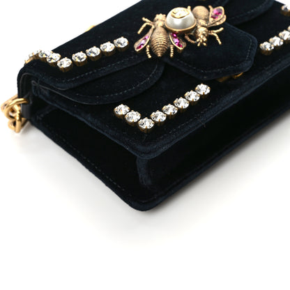 Gucci Velvet Crystal Mini Bee Broadway Shoulder Bag Black 11 of 13