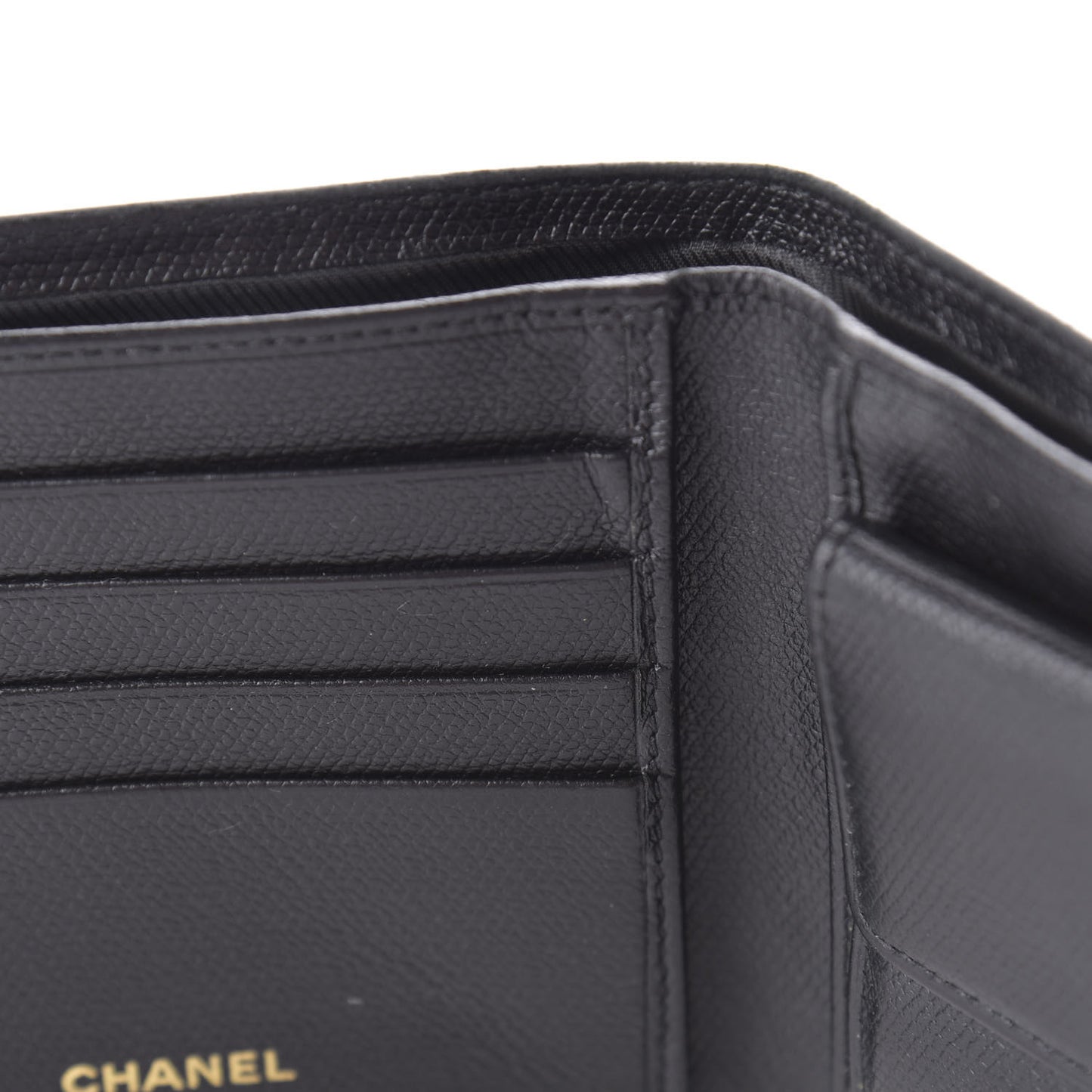 Grained Calfskin CC Button Bi-Fold Wallet Black