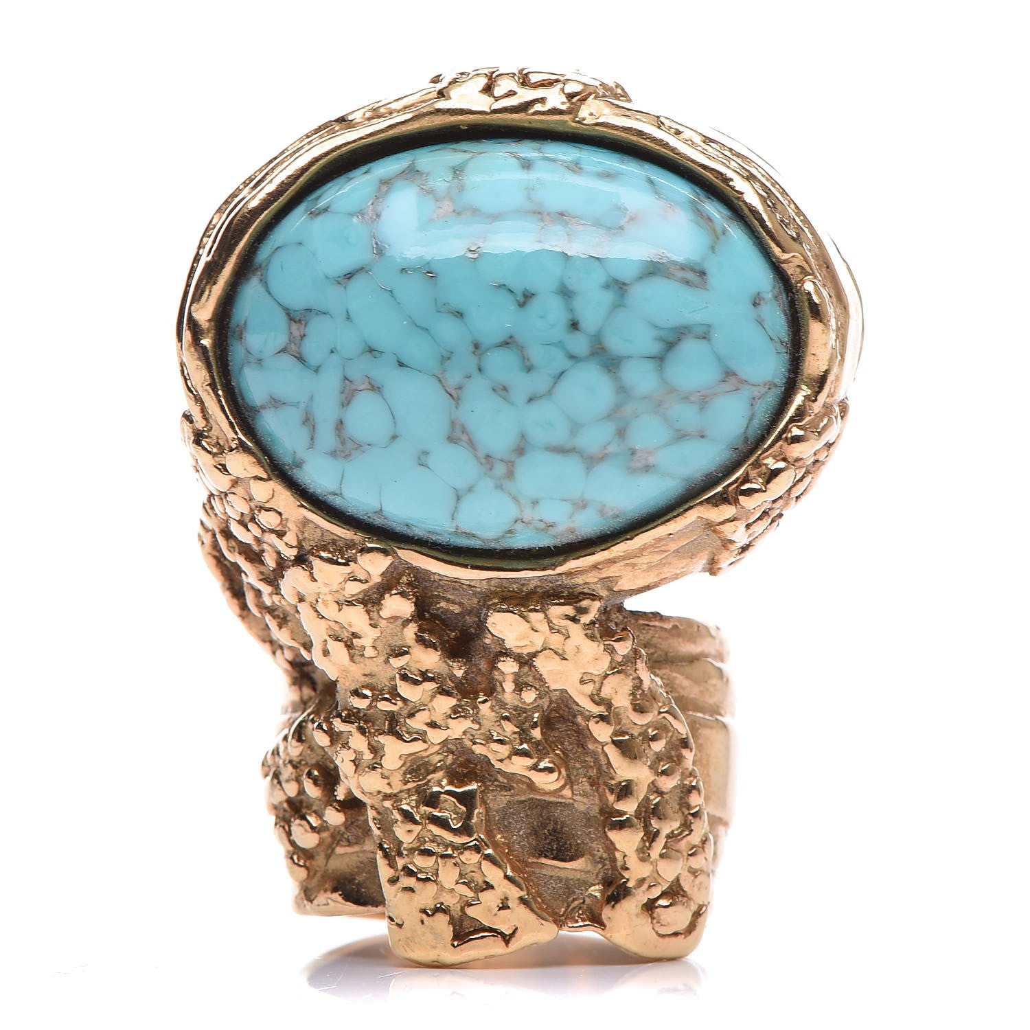 Saint Laurent Glass Cabochon Arty Ovale Ring 6 Gold Turquoise 1 of 5