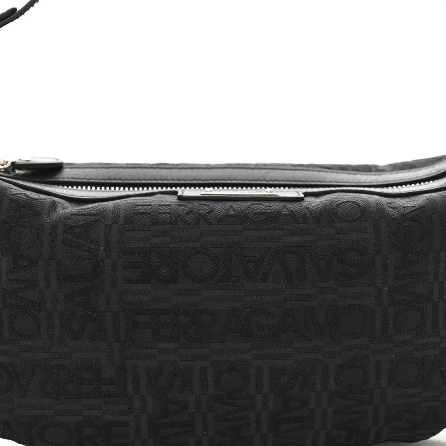 Canvas Calfskin Logo Shoulder Bag Black