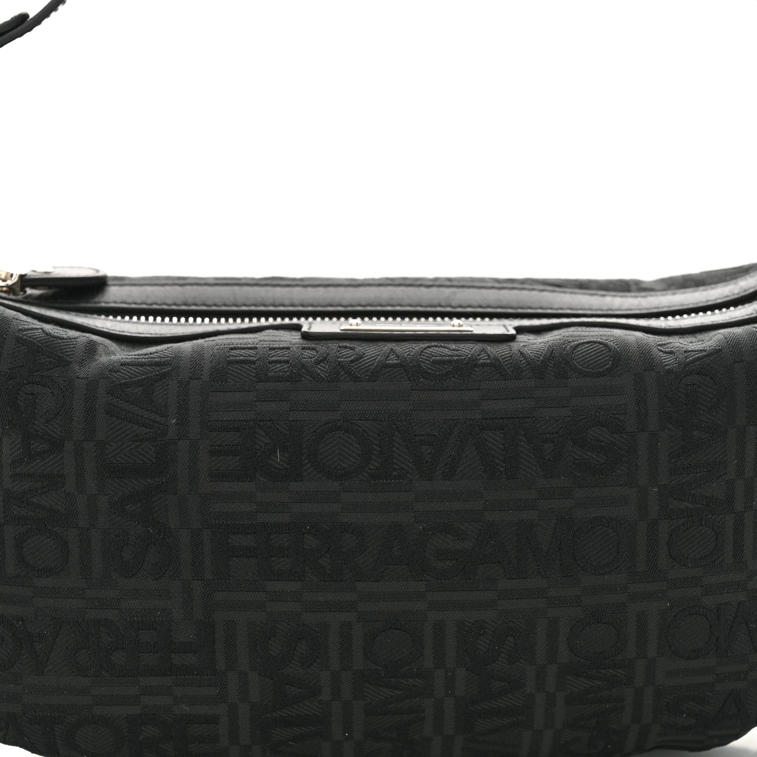 Salvatore Ferragamo Canvas Calfskin Logo Shoulder Bag Black 7 of 11