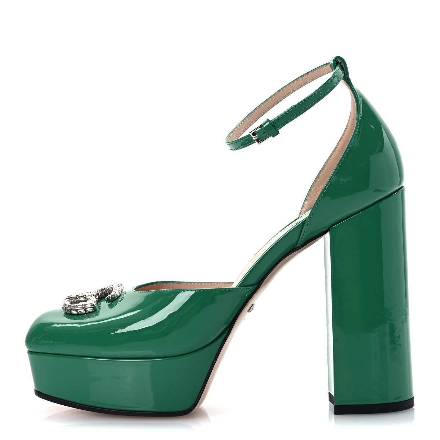Gucci Vernice Crystal Double G Platform Pumps 38 New Shamrock 1 of 13