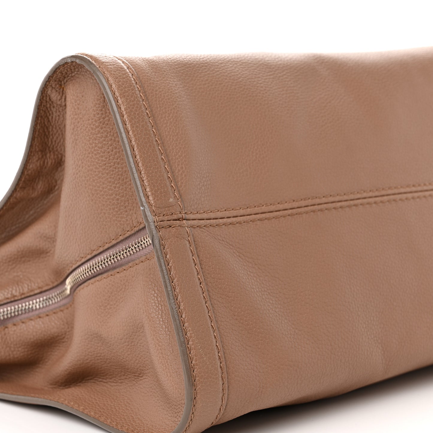 Pebbled Calfskin Large Skull Padlock Zip Around Tote Taupe