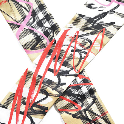 Burberry Silk Vintage Check Scribble Print Skinny Scarf Archive Beige 2 of 3