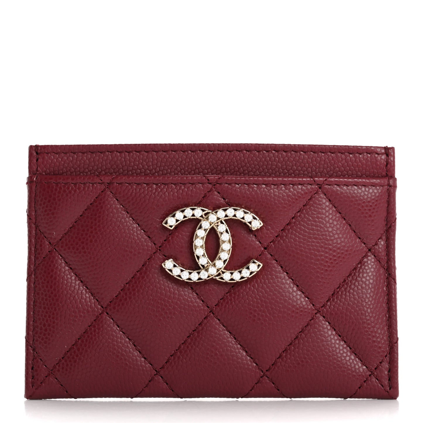 Caviar Quilted Crystal Card Holder Burgundy