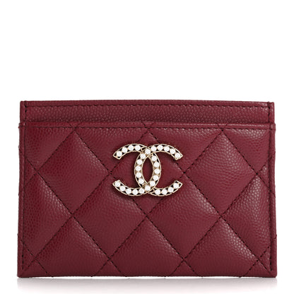 Chanel Caviar Quilted Crystal Card Holder Burgundy 1 of 9