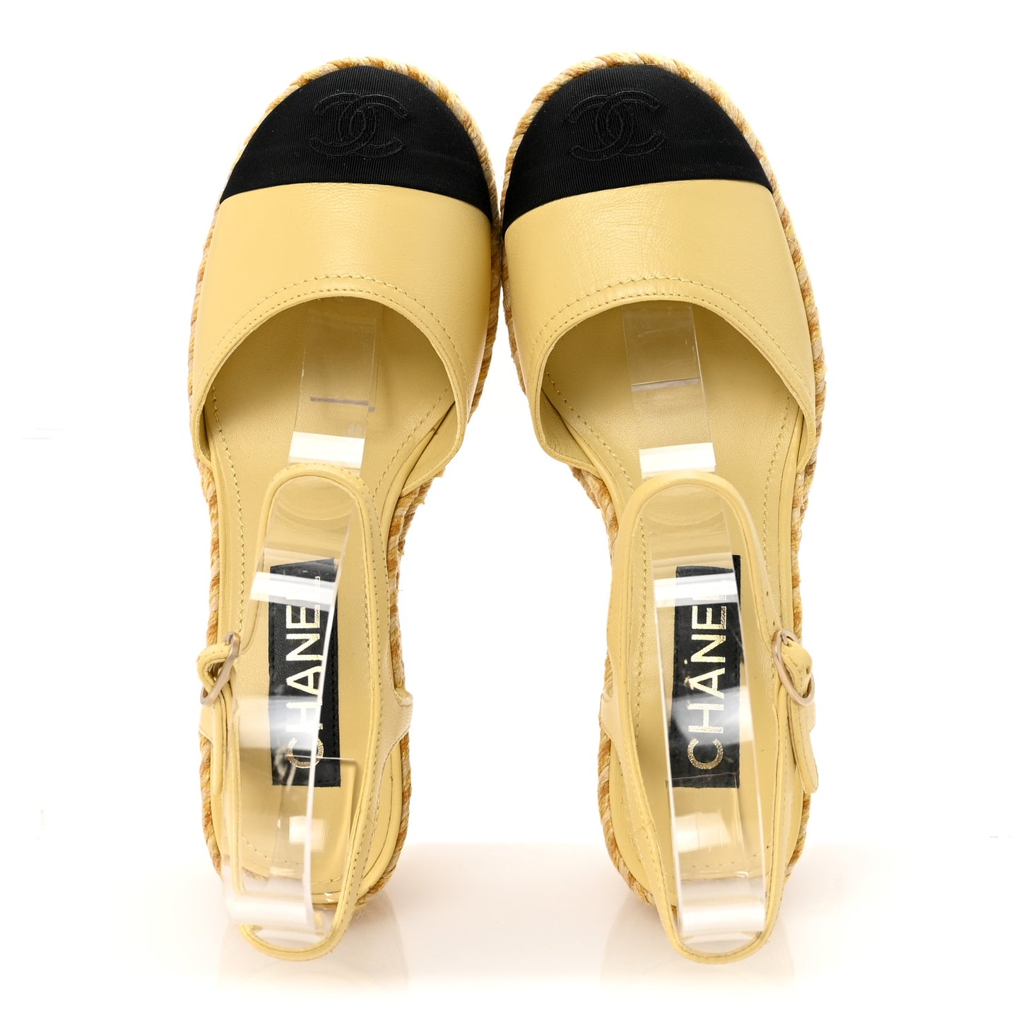 Lambskin Grosgrain CC Espadrilles Wedges 37 Yellow Black