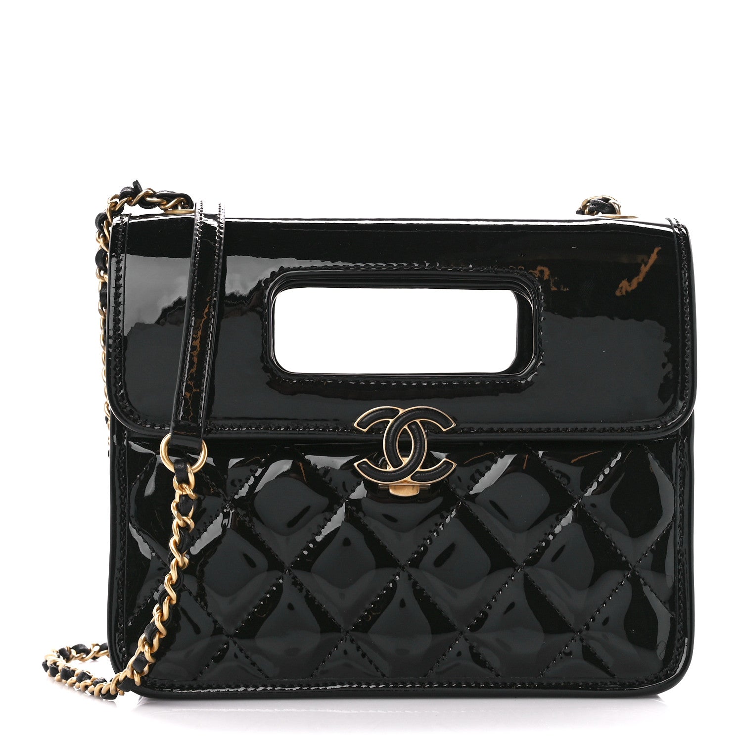 Chanel Patent Quilted Mini Graphic Catch Flap Black 1 of 13