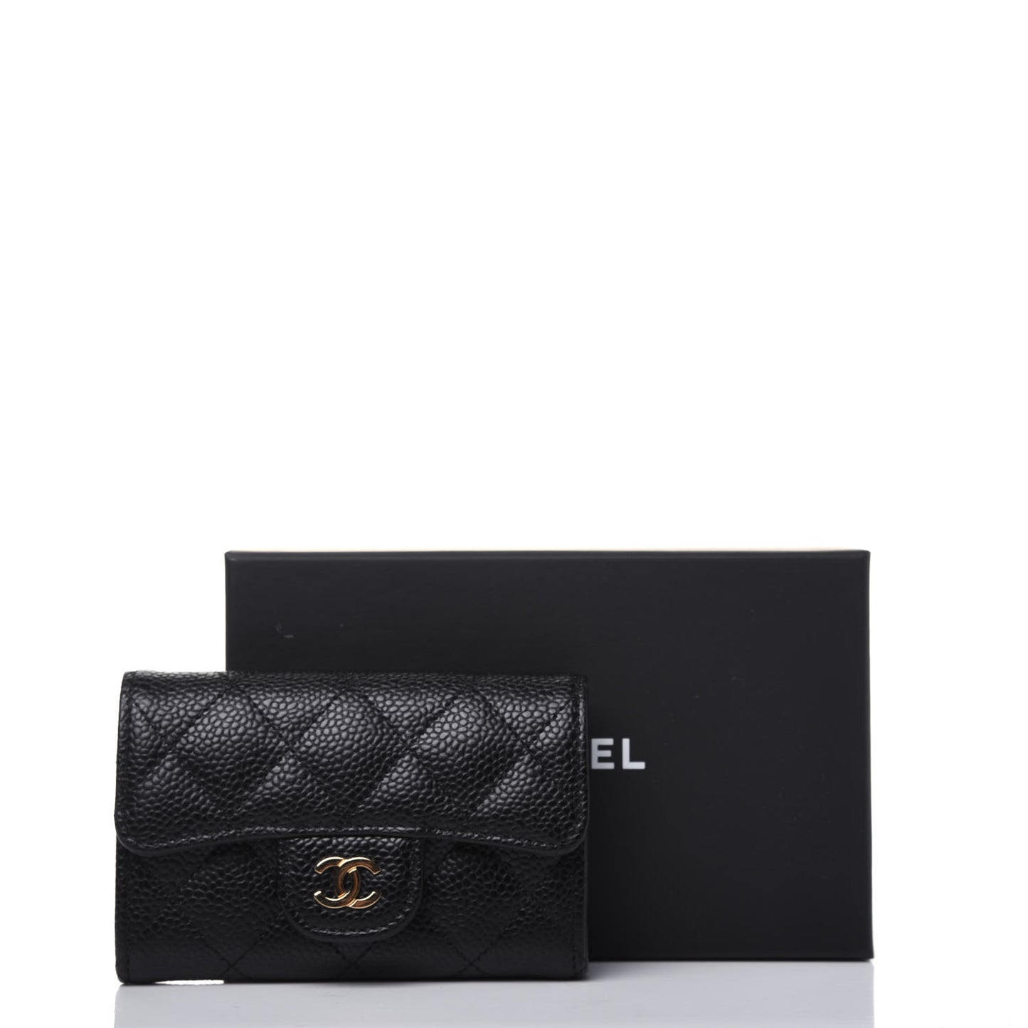 Caviar Quilted Flap Card Holder Wallet Black