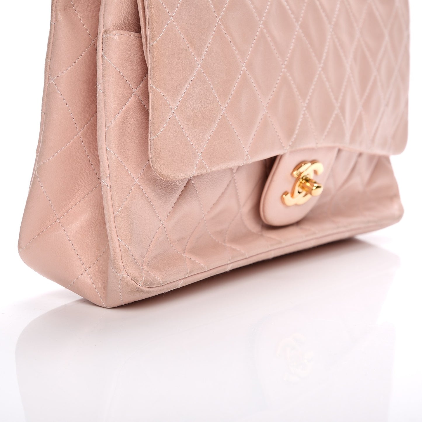 Lambskin Quilted Medium Double Flap Light Pink