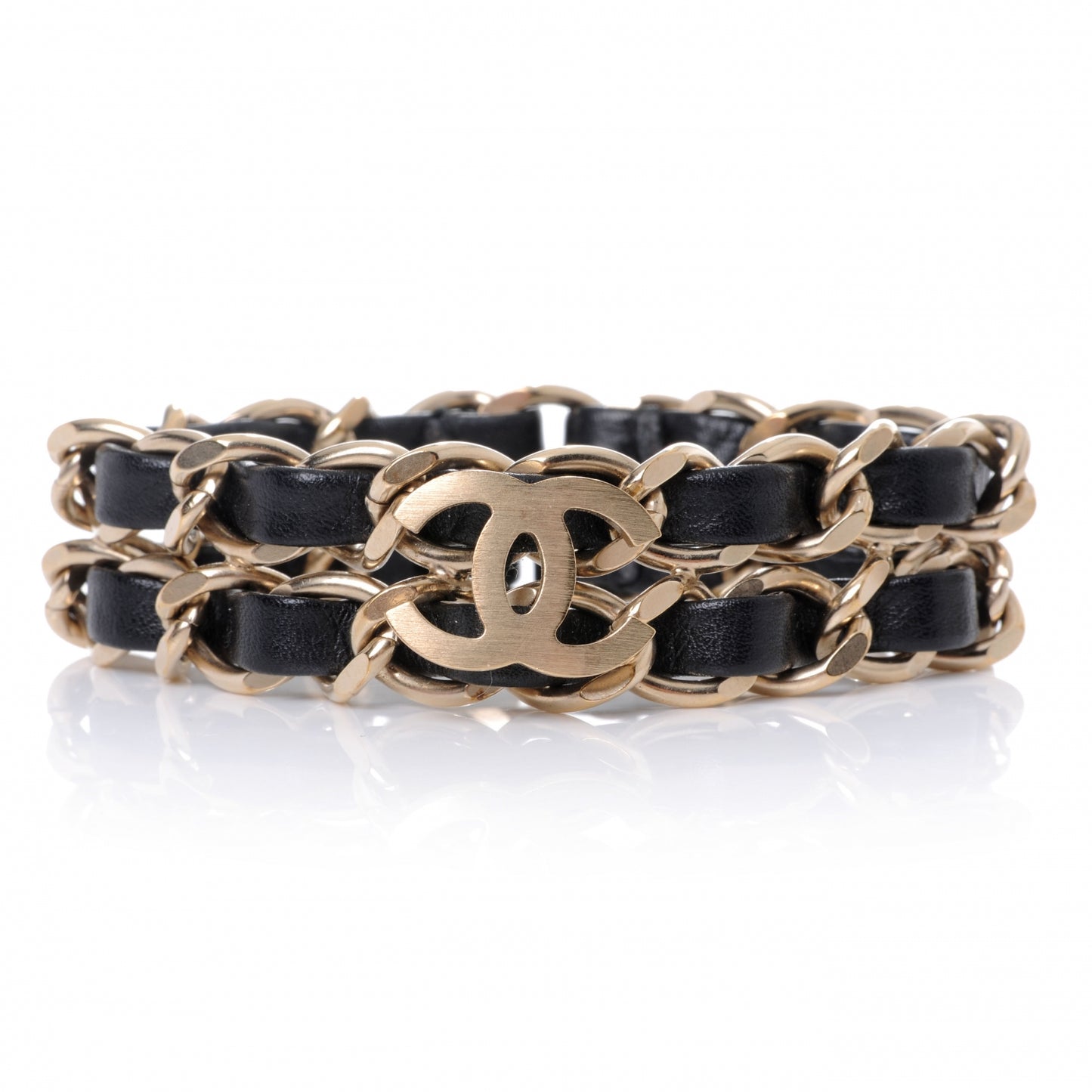 Leather CC Chain Bracelet Black Gold