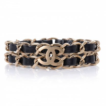 Chanel Leather CC Chain Bracelet Black Gold 1 of 7