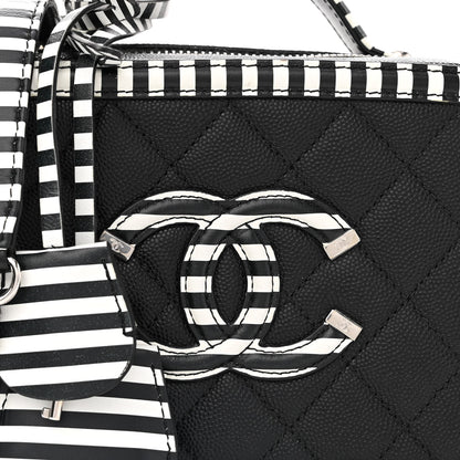 Chanel Caviar Quilted Striped Small CC Filigree Vanity Case Black White 8 of 13