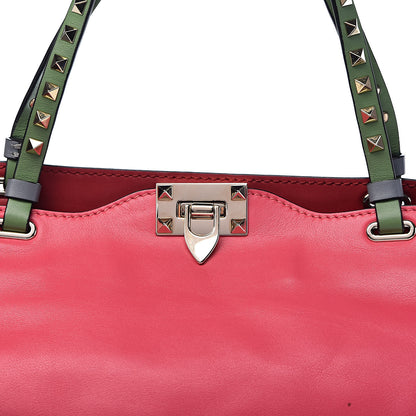 Valentino Garavani Vitello Colorblock Medium Rockstud Tote Deep Rose Clover Grey Scarlet 14 of 14
