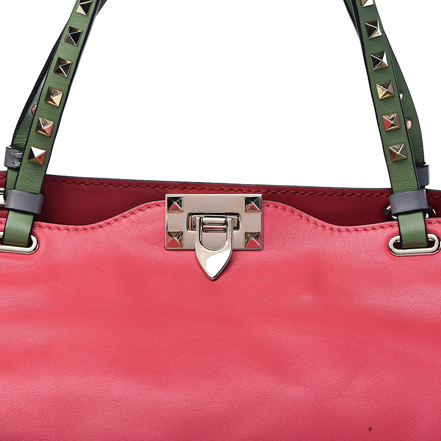 Vitello Colorblock Medium Rockstud Tote Deep Rose Clover Grey Scarlet