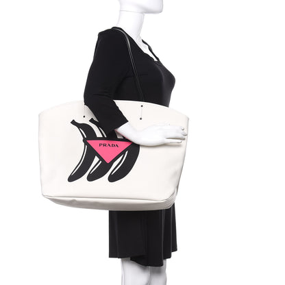 Prada Canapa Banana Print Logo Shopping Tote White 2 of 17
