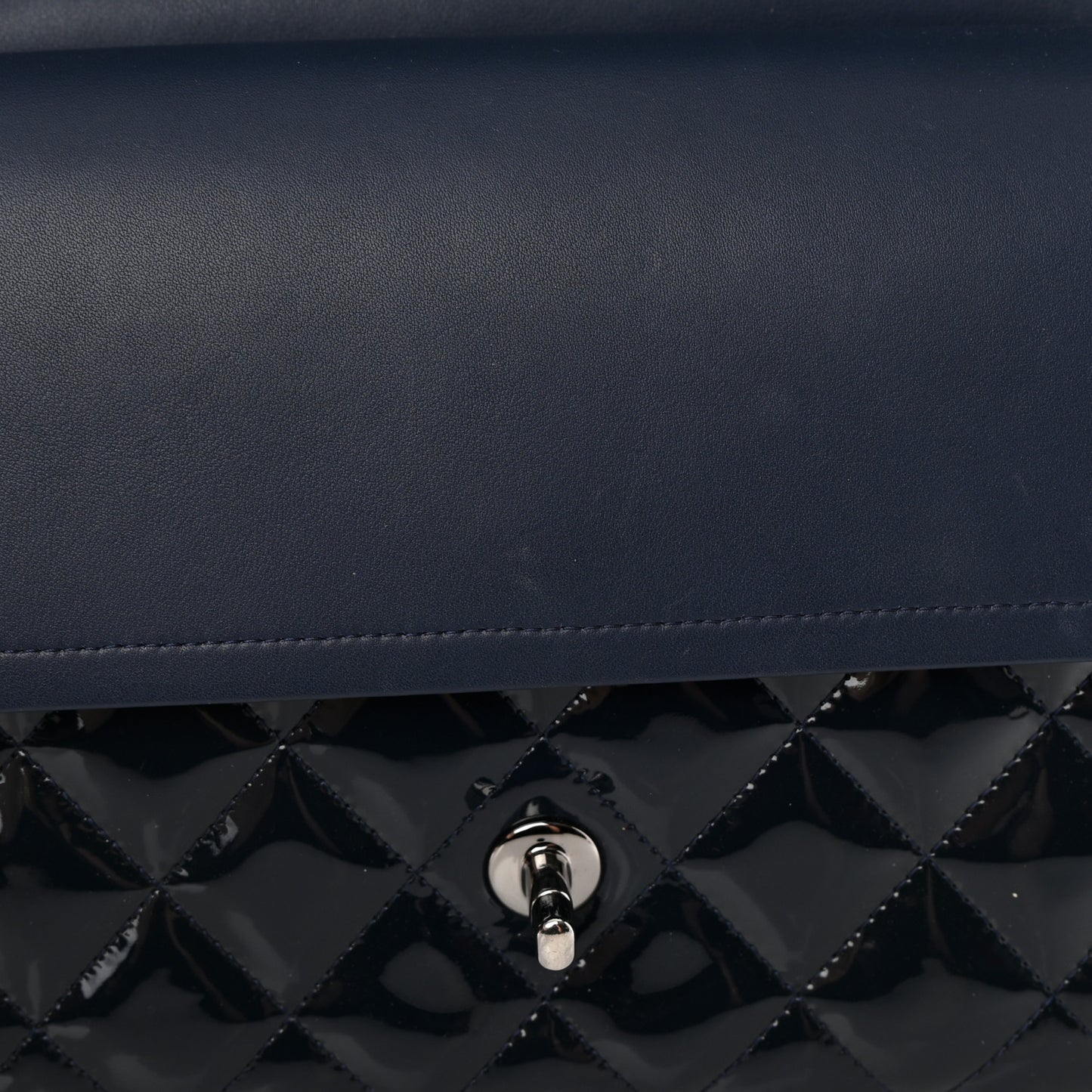 Patent Quilted Jumbo Double Flap Navy