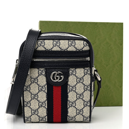 Gucci GG Supreme Monogram Textured Calfskin Web Mini Ophidia Messenger Beige Blue 11 of 11
