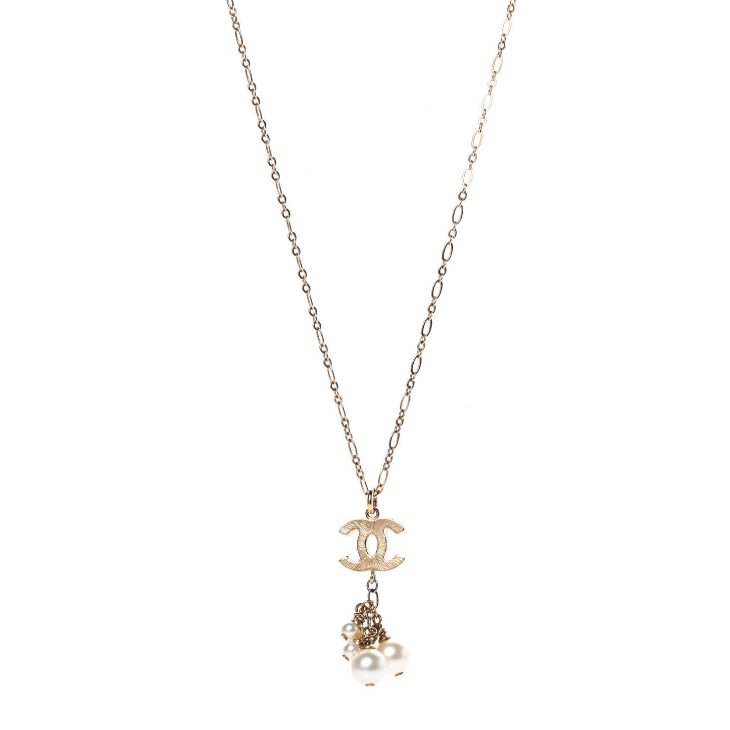 Pearl CC Logo Drop Necklace Gold