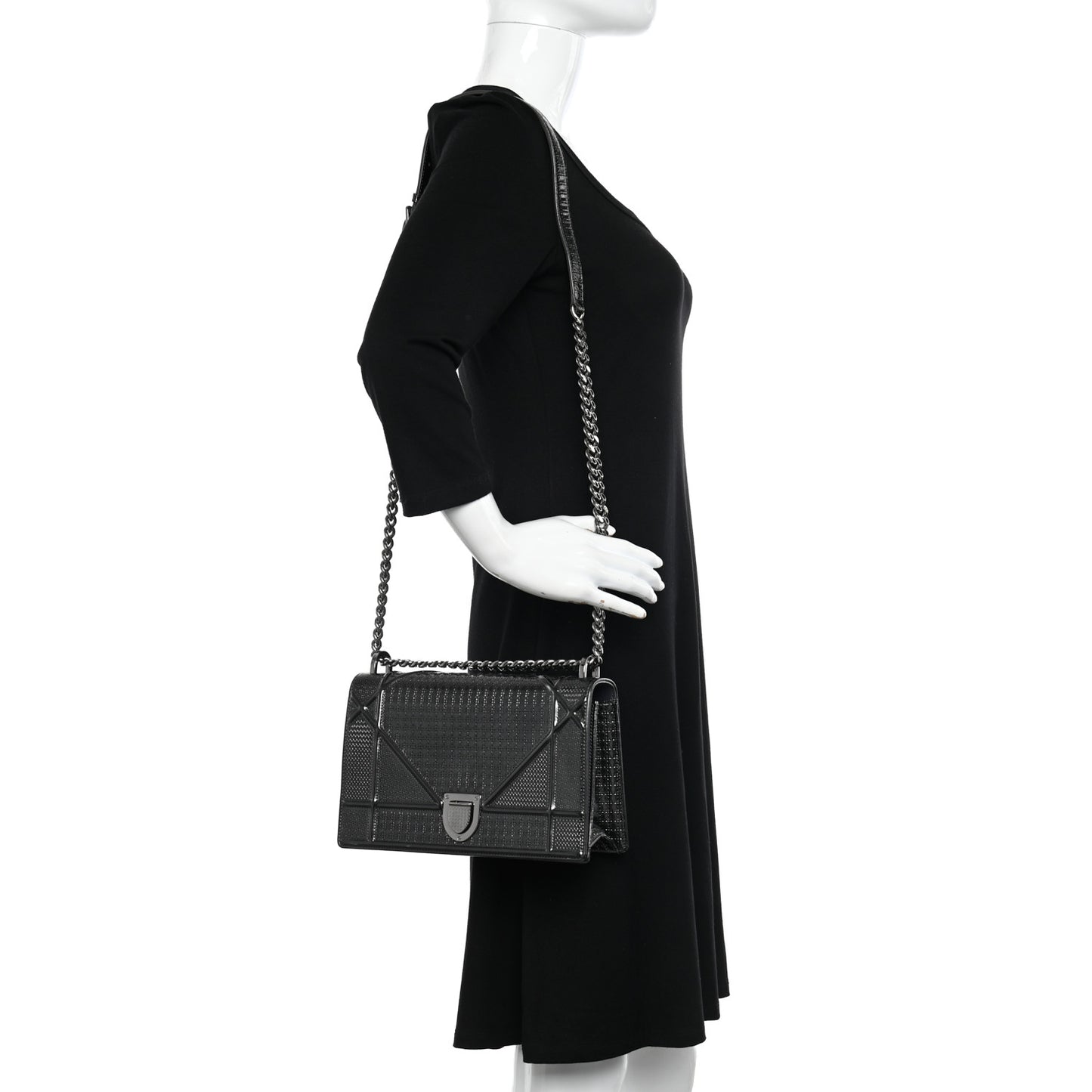 Metallic Calfskin Micro-Cannage Medium Diorama Flap Bag Graphite