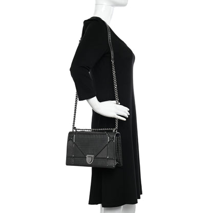 Christian Dior Metallic Calfskin Micro-Cannage Medium Diorama Flap Bag Graphite 2 of 9