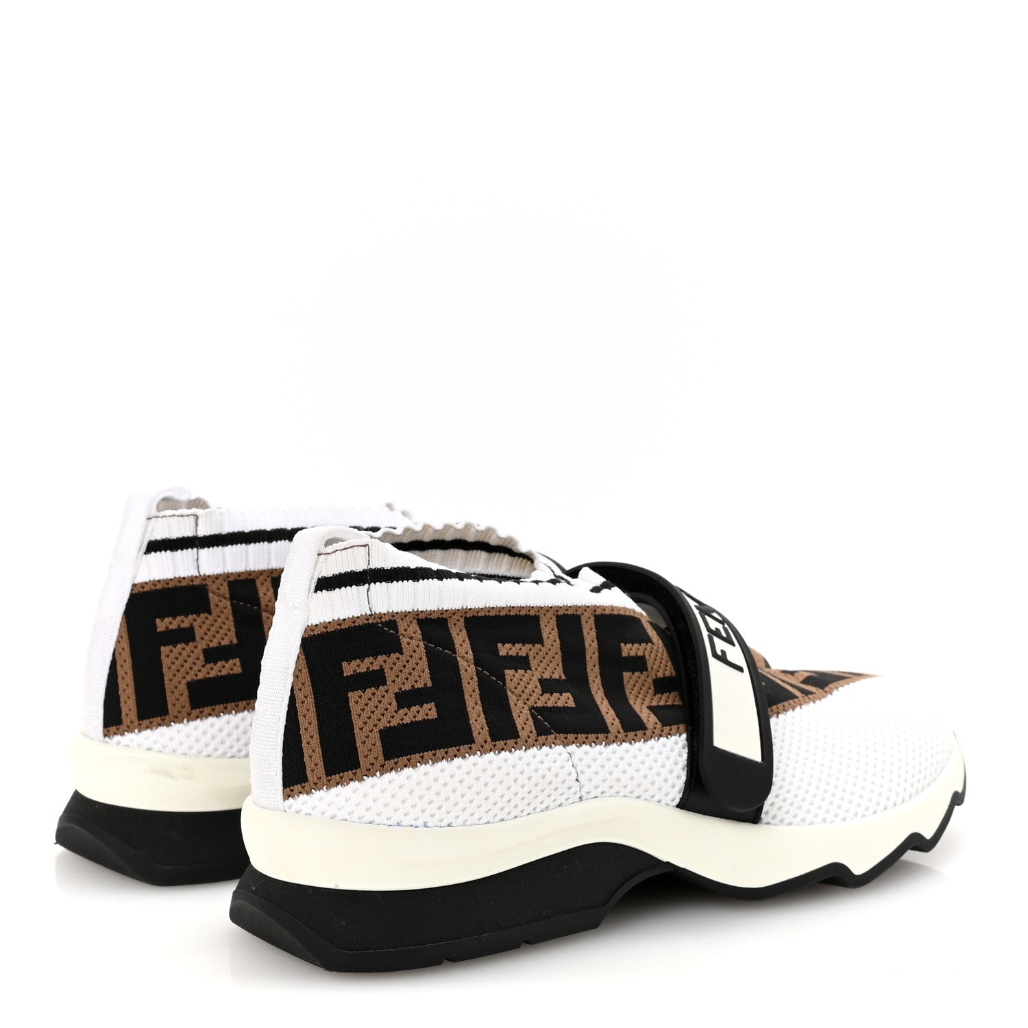 Fendi Stretch Yarn FF Stiff Band Rockoko Sneakers 36 Black White Tobacco 5 of 9