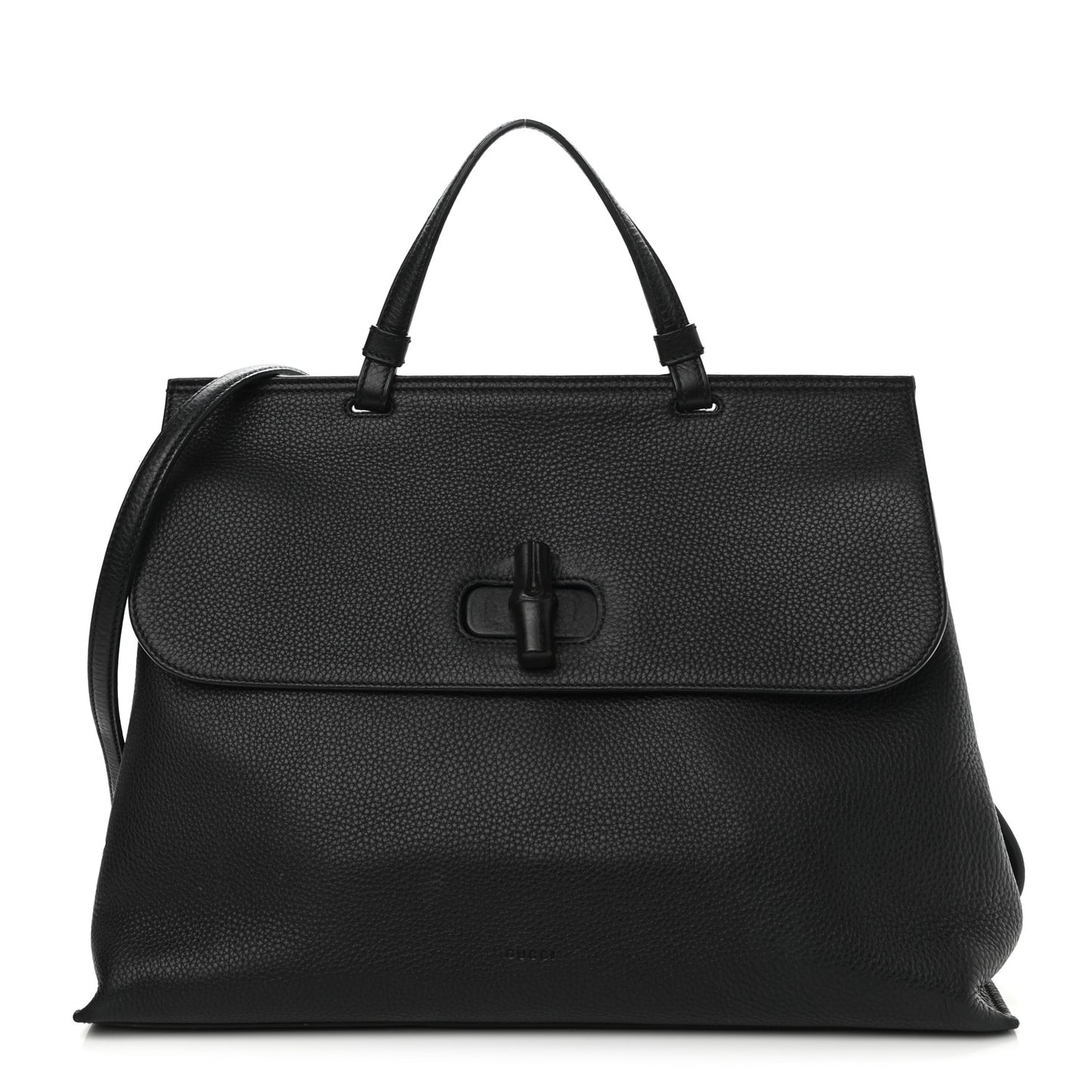 Pebbled Calfskin Large Bamboo Daily Top Handle Bag Black