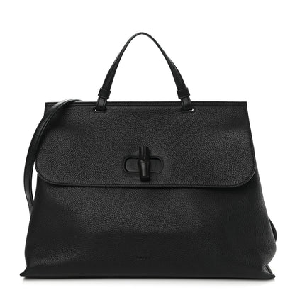 Gucci Pebbled Calfskin Large Bamboo Daily Top Handle Bag Black 1 of 17