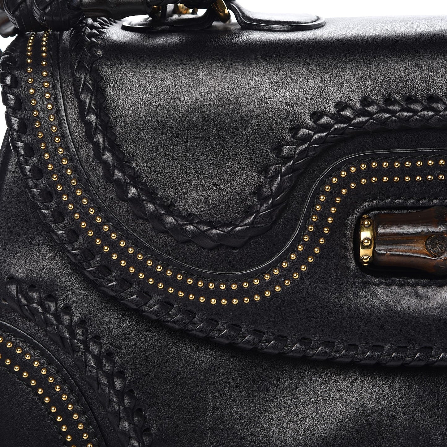Calfskin New Bamboo Large Top Handle Bag Black