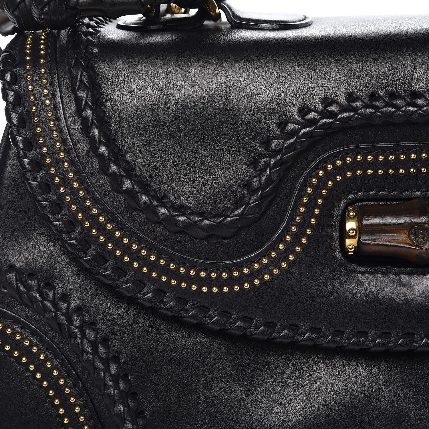 Gucci Calfskin New Bamboo Large Top Handle Bag Black 11 of 12