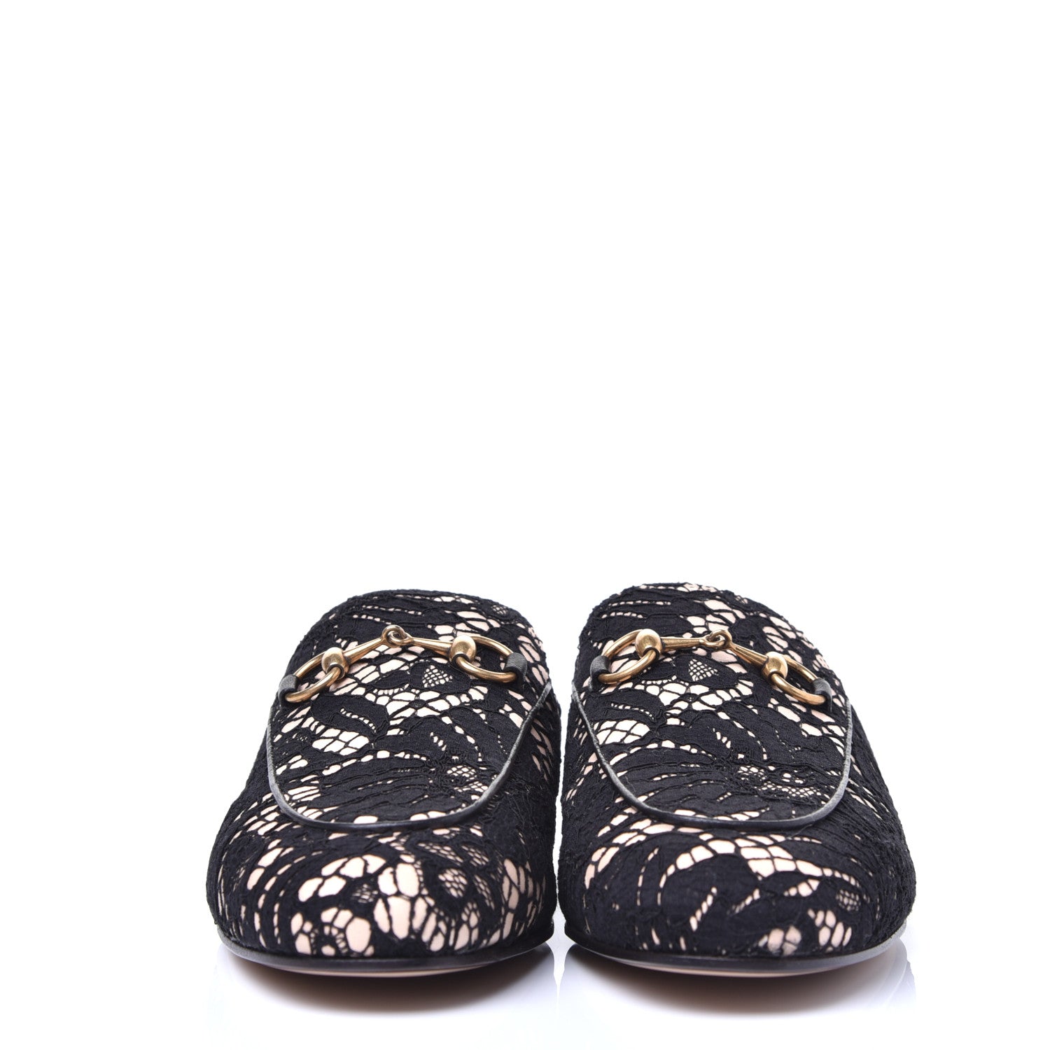 Gucci Lace Malaga Kid Womens Princetown Slippers 36.5 Black Skin Rose 3 of 9