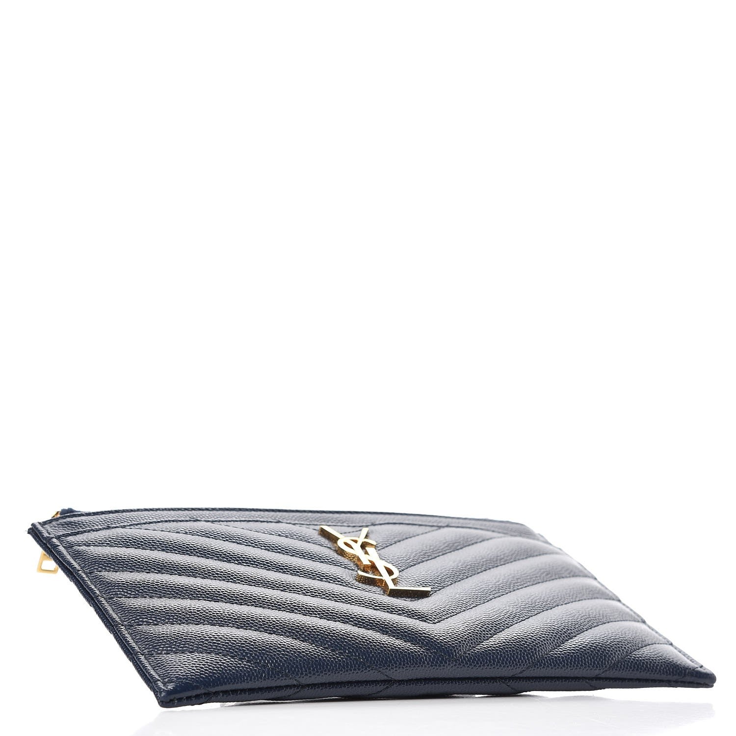Saint Laurent Grain De Poudre Chevron Monogram Bill Pouch Navy 4 of 8