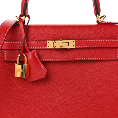 Hermes Epsom Horseshoe Kelly Sellier 25 Rouge Casaque Rose Lipstick 8 of 11