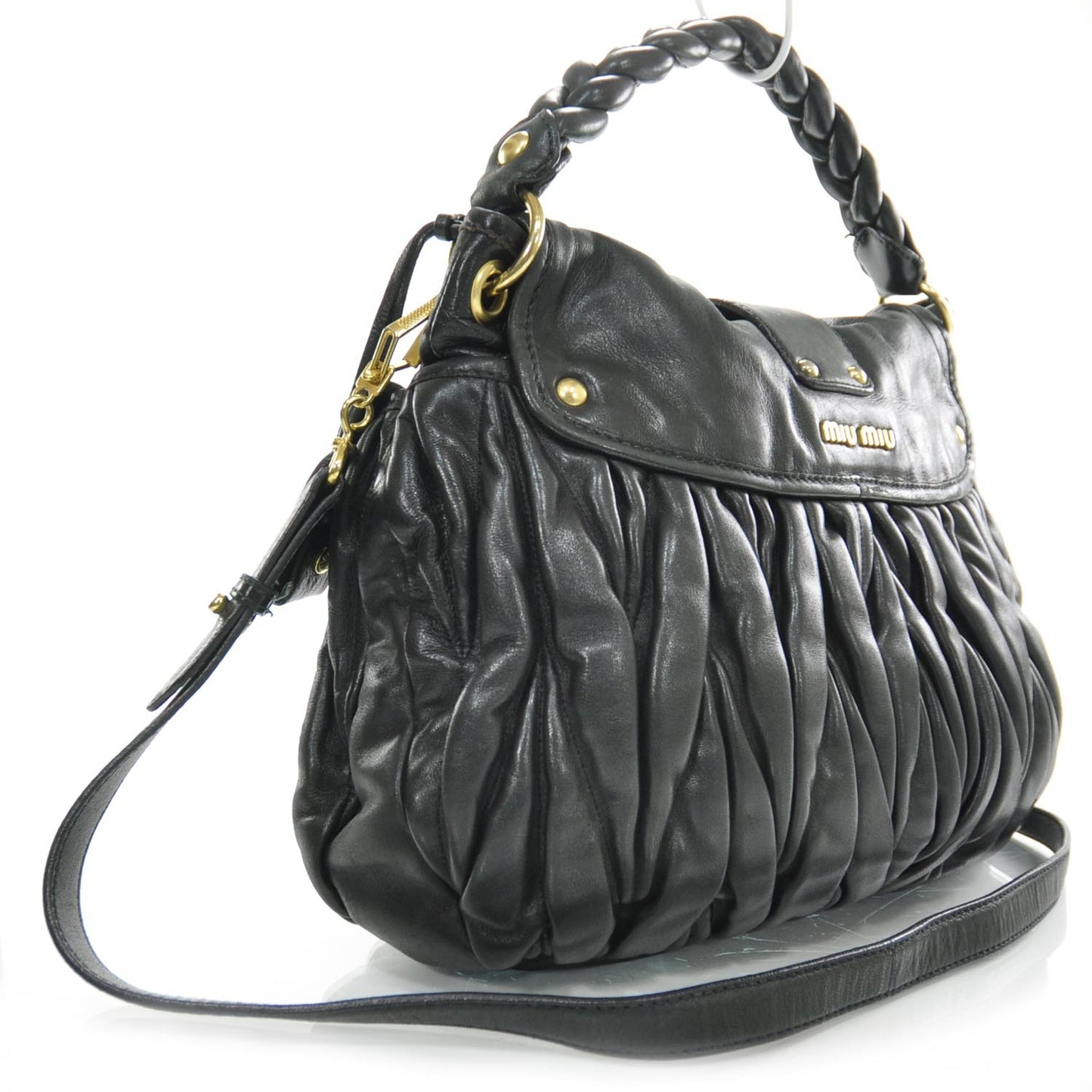 Leather Matelasse Coffer Hobo Black