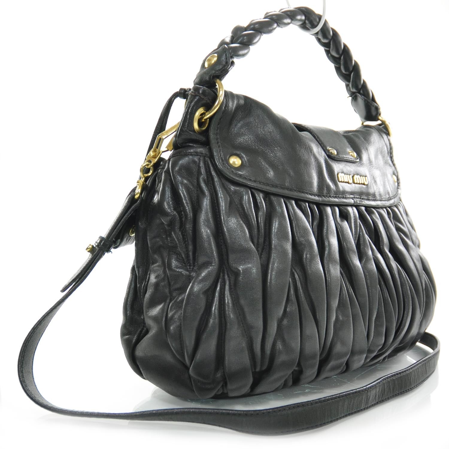 Miu Miu Leather Matelasse Coffer Hobo Black 3 of 10