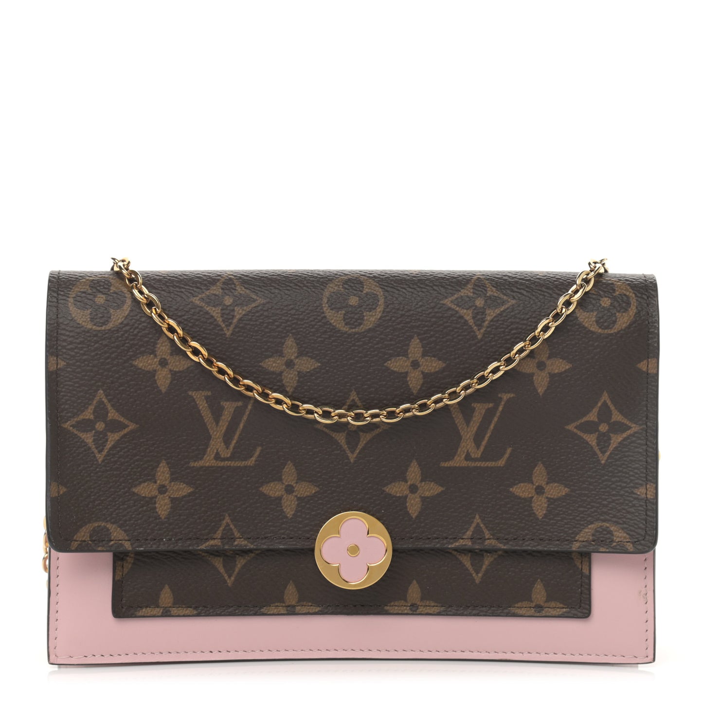 Monogram Flore Chain Wallet Rose Ballerine