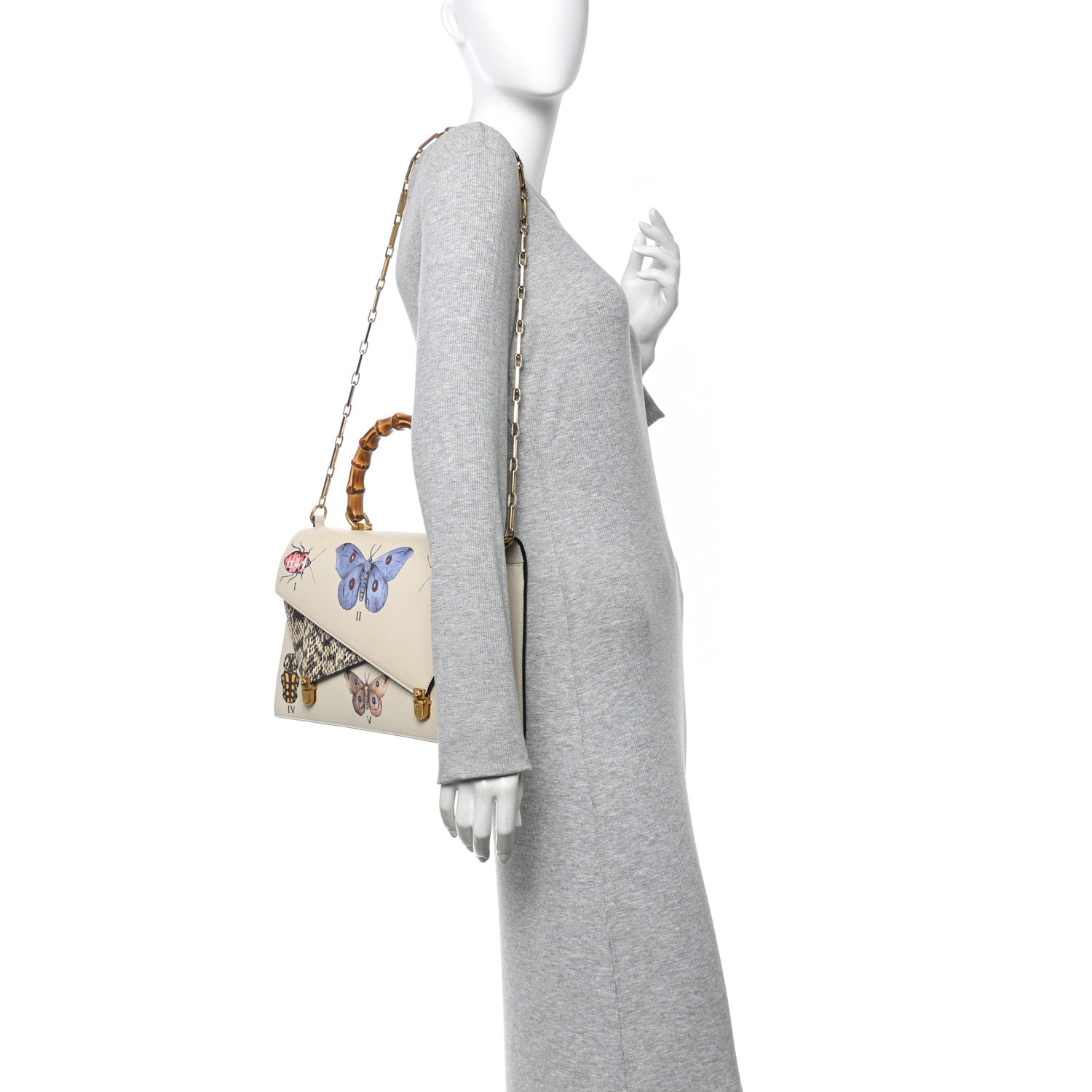 Gucci Calfskin Snakeskin Studded Medium Ottilia Top Handle Bag White 2 of 10
