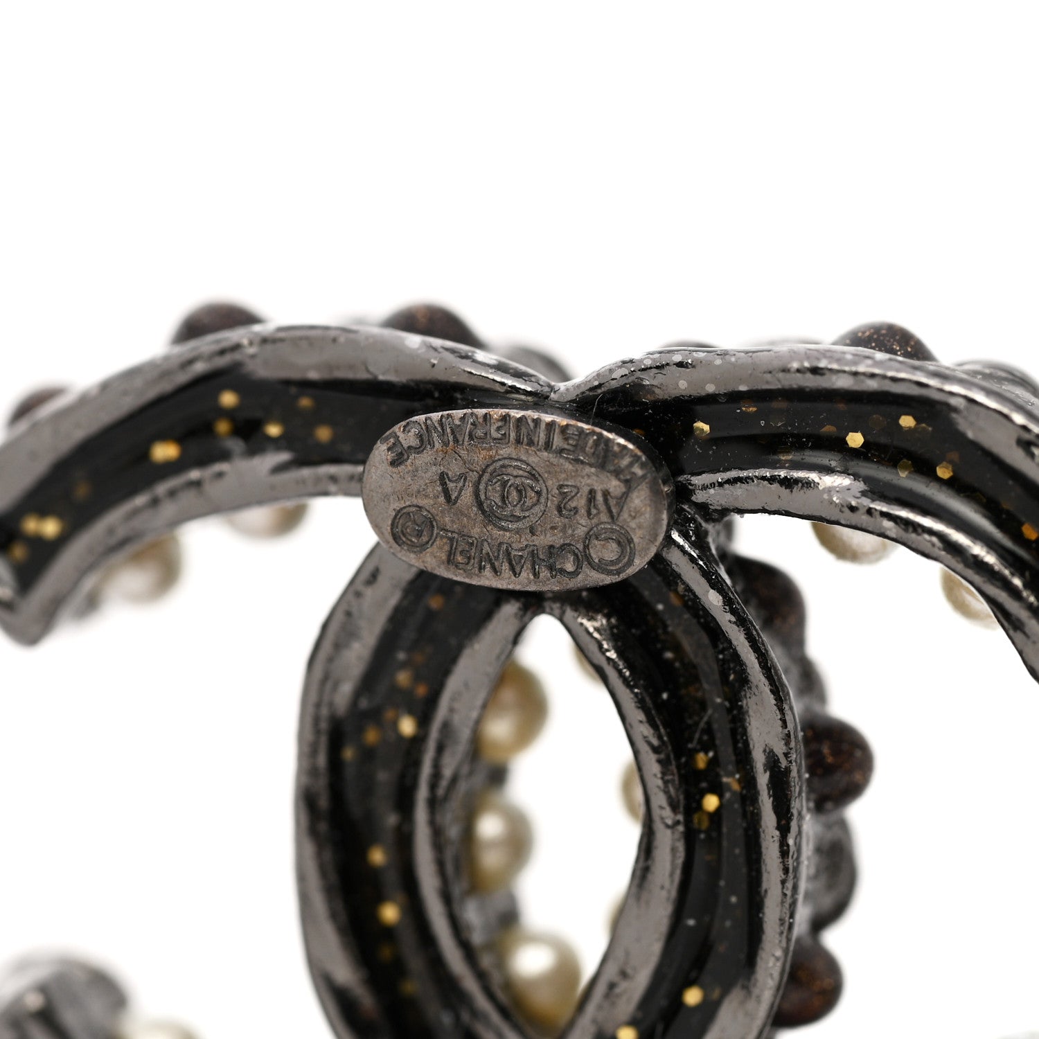 Chanel Pearl Bead CC Earrings Black 4 of 5