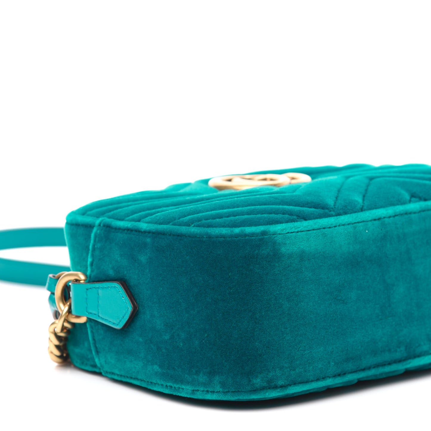 Velvet Matelasse Small GG Marmont Chain Shoulder Bag Pavone Cyan
