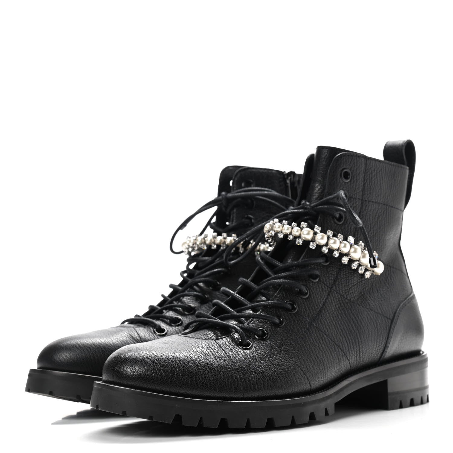Jimmy Choo Grained Calfskin Crystal Embellished Cruz Combat Boots 39.5 Black 3 of 7