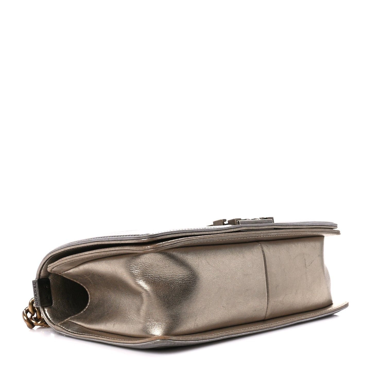 Metallic Calfskin Quilted Medium Boy Flap Khaki