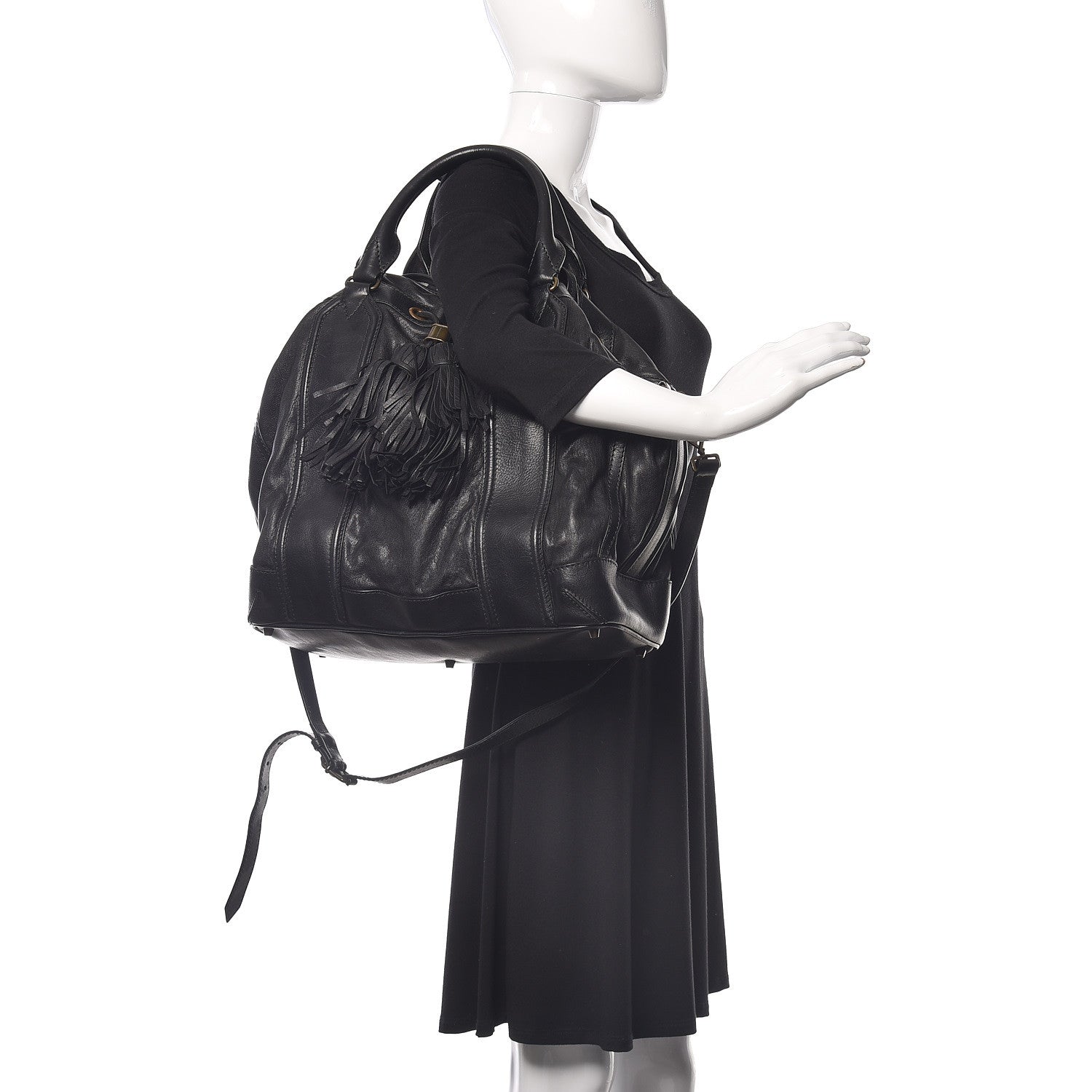 Burberry Grainy Calfskin Tassel Drawstring Shoulder Bag Black 3 of 19